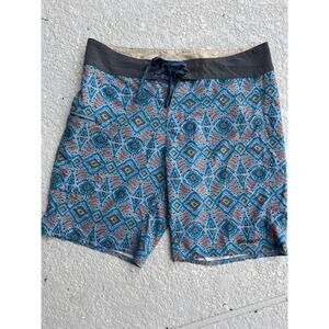 Patagonia Blue and Gray Patterned Board Shorts